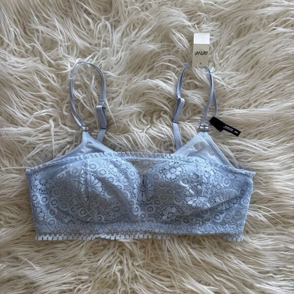 Aerie Real Power Wireless Push Up Joy Convertible Lace Bra Size 34C Light Blue - Picture 3 of 10